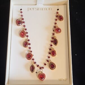 PERSIMMON Red and Brass Gold Jeweled  Necklace